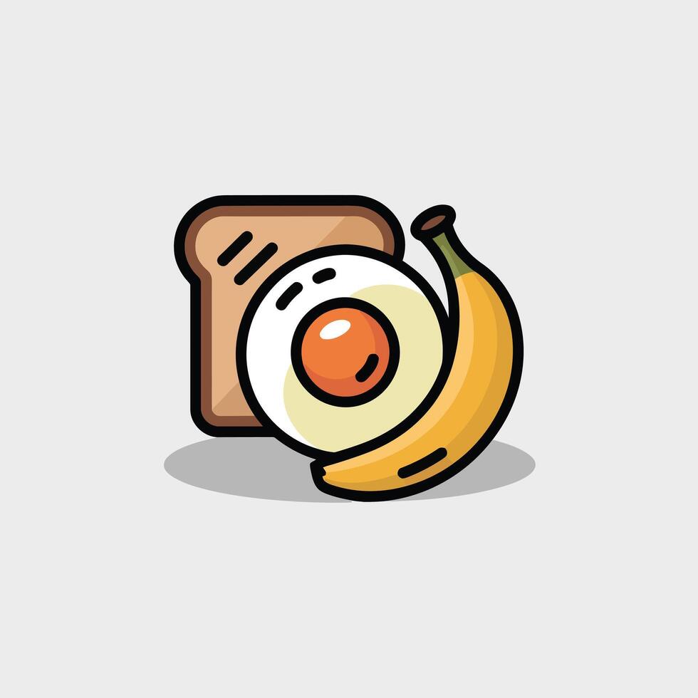 Fried Egg Toast Banana Breakfast Food Illustration 1 vector