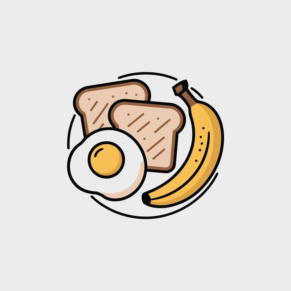 Fried Egg Toast Banana Breakfast Food Illustration vector