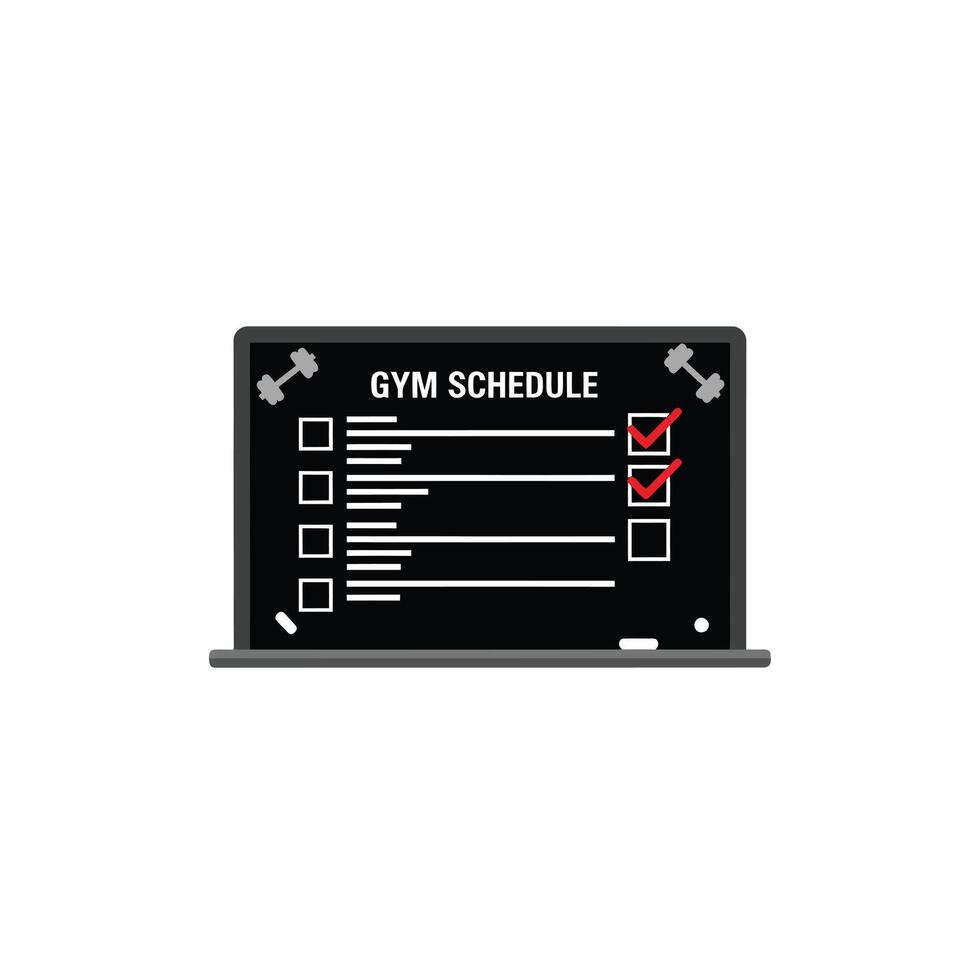 Laptop Screen Showing Black Gym Schedule Checklist vector