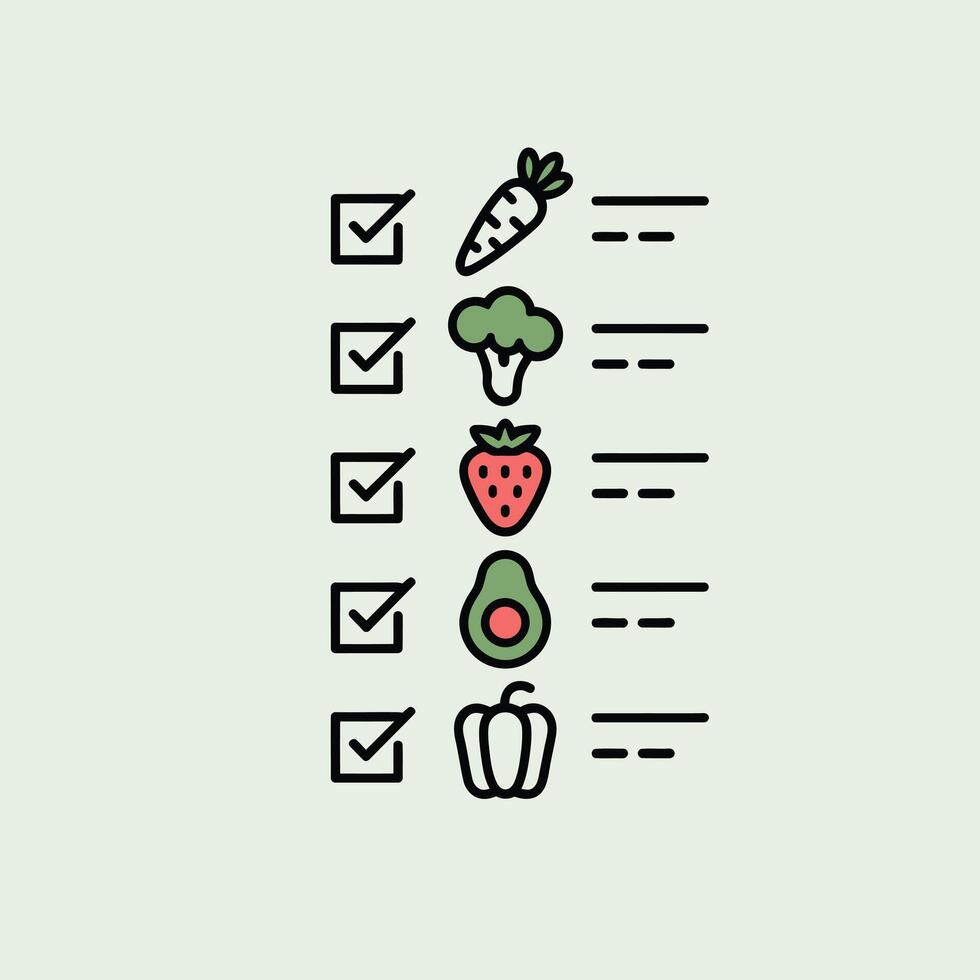 Grocery Checklist Green Vegetables Fruits Checklist vector