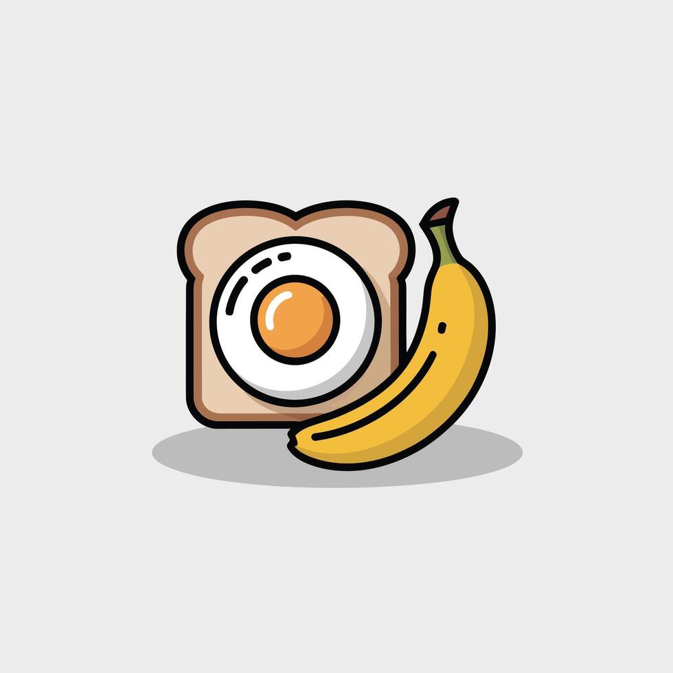 Fried Egg on Toast with Yellow Banana bread vector