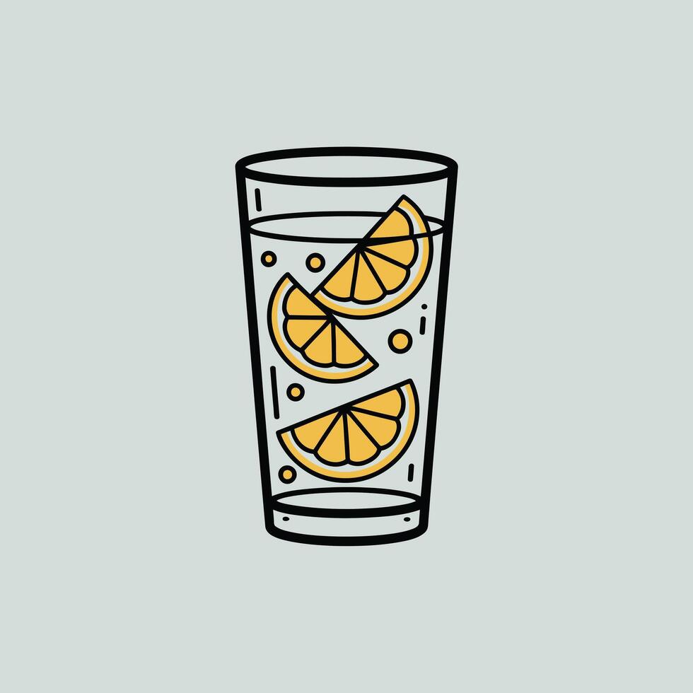 Glass of Water with Lemon Slices Simple Line Art Illustration vector