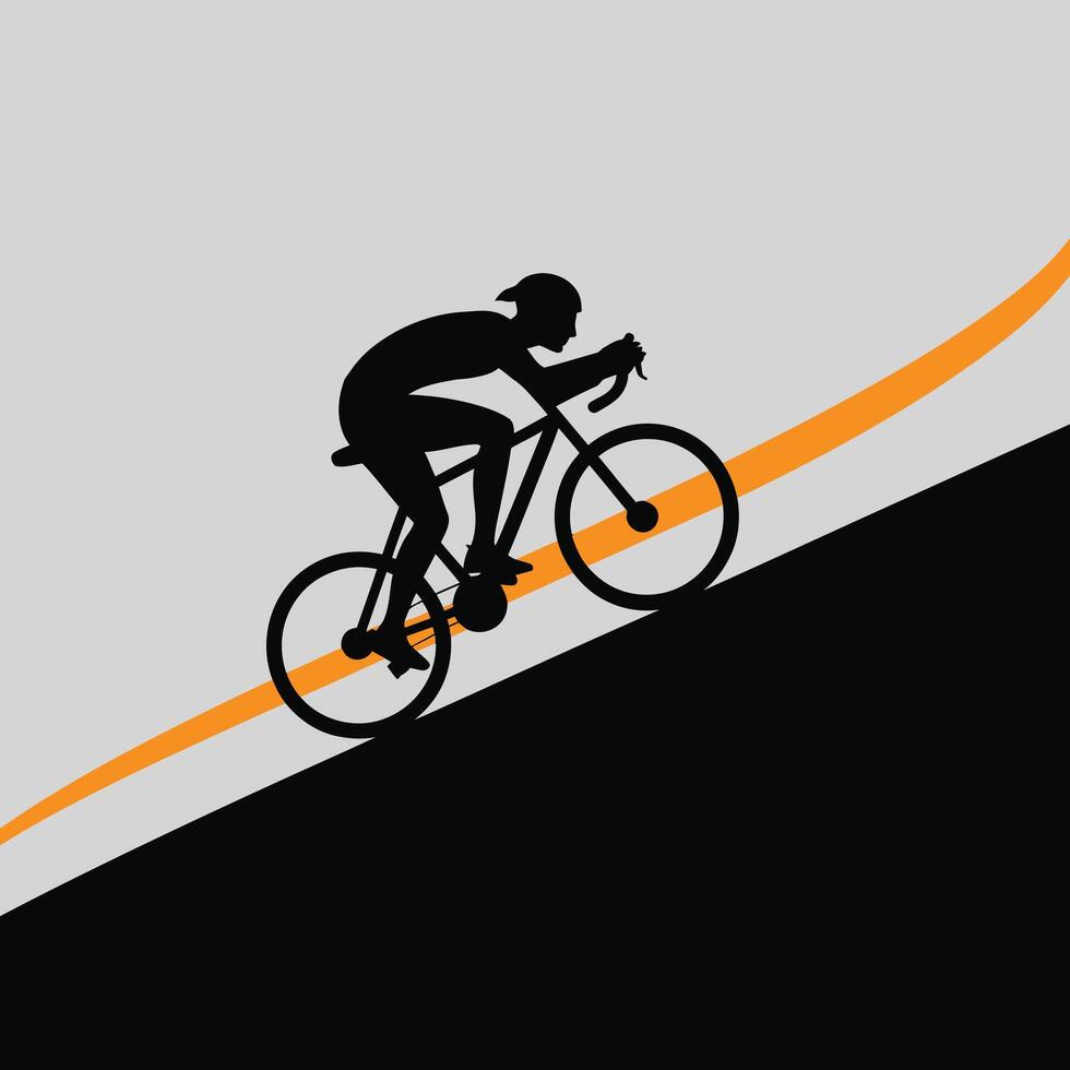 Cyclist Silhouette Ascending Hill Black Orange Yellow vector