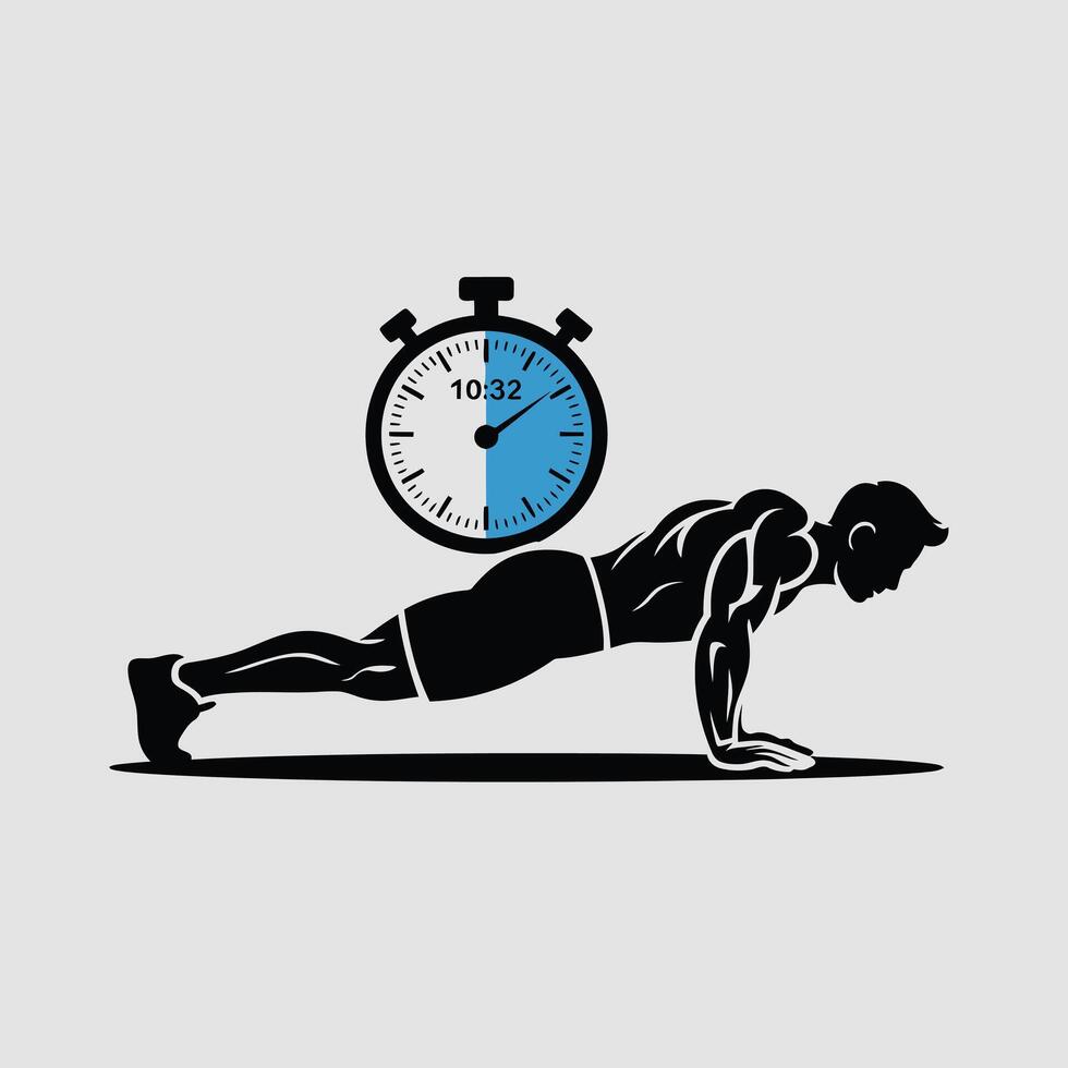 Man Performing Plank Exercise Stopwatch Timer Fitness Workout Silhouette vector