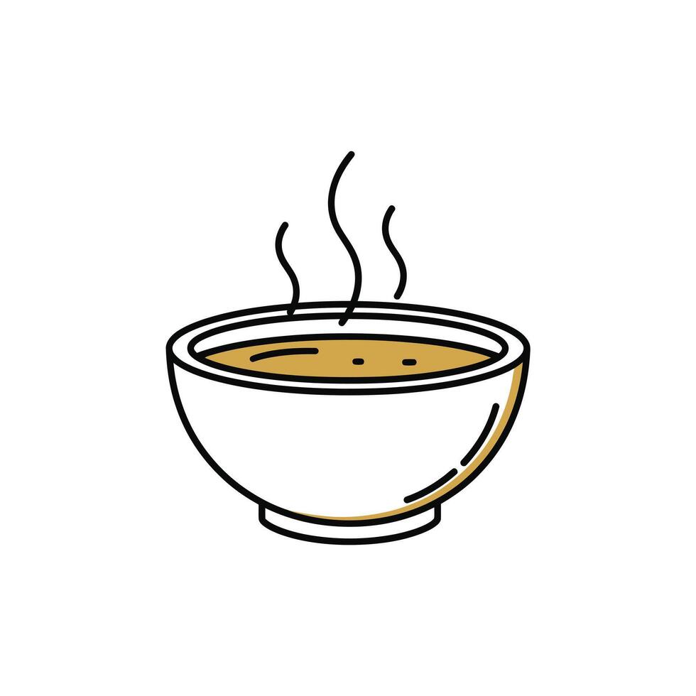Hot Soup in White Bowl Line Art Illustration steaming vector