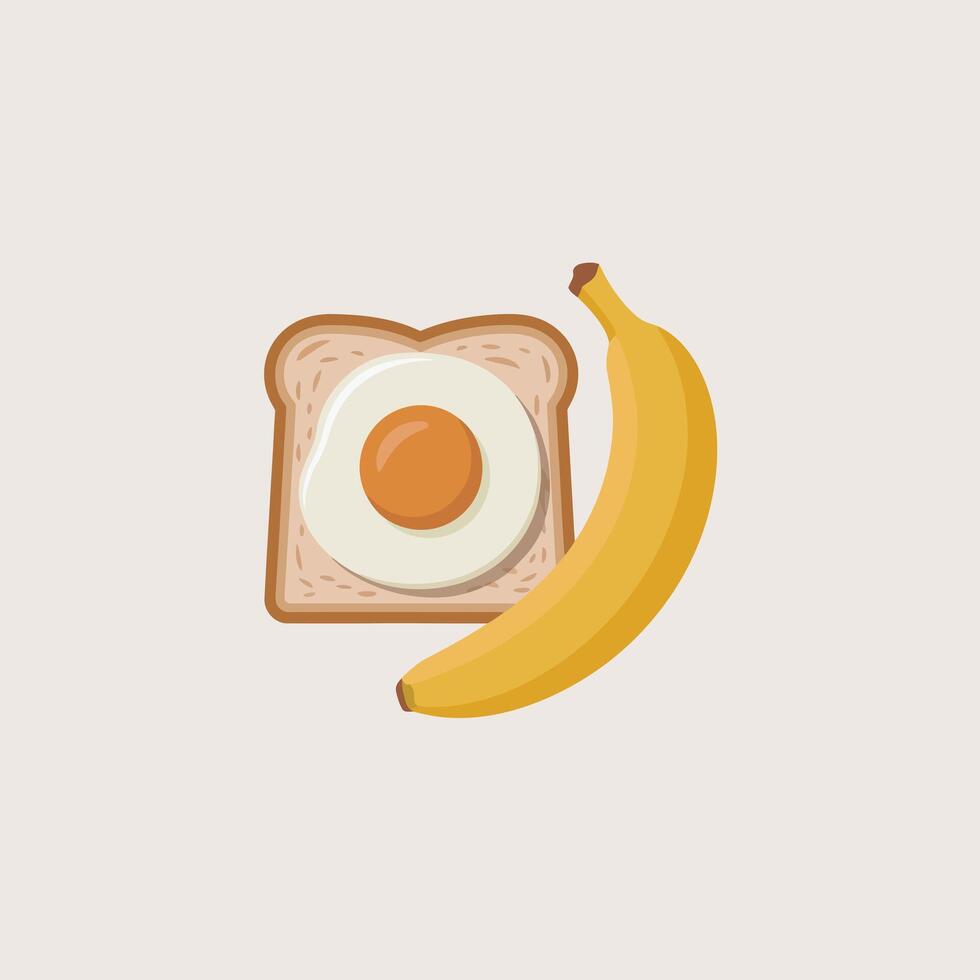 Fried Egg on Toast and Yellow Banana Breakfast Food Illustration vector