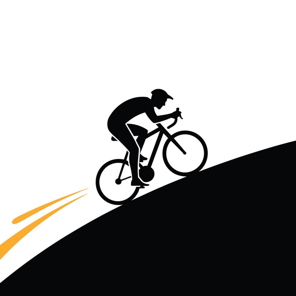 Cyclist Silhouette Descending Hill Black White Graphic vector