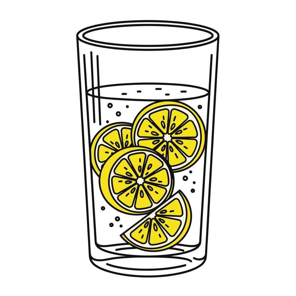 Glass of Sparkling Water Lemon Slices Yellow Citrus Drink vector
