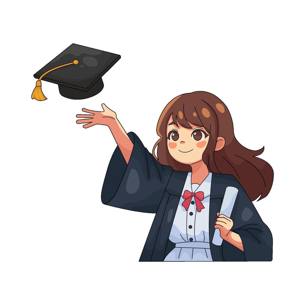 Girl celebrating graduation with cap vector