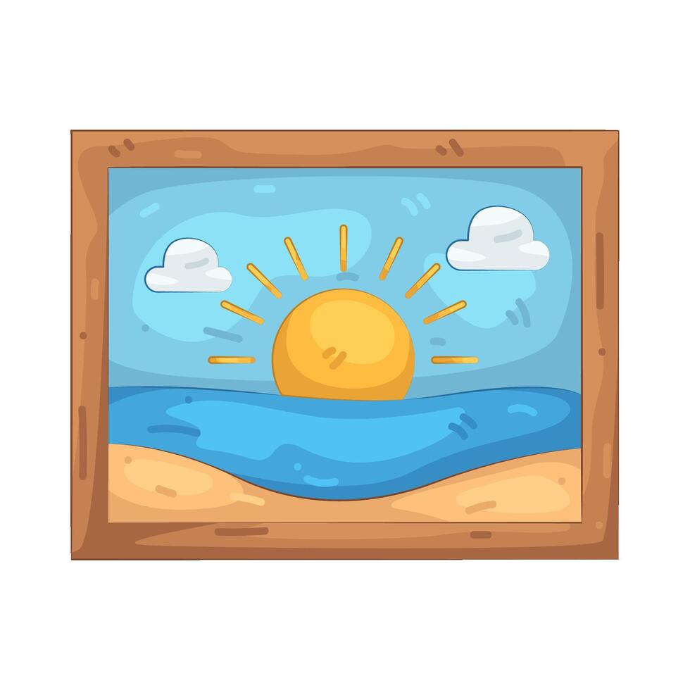 sunset painting with ocean and clouds vector