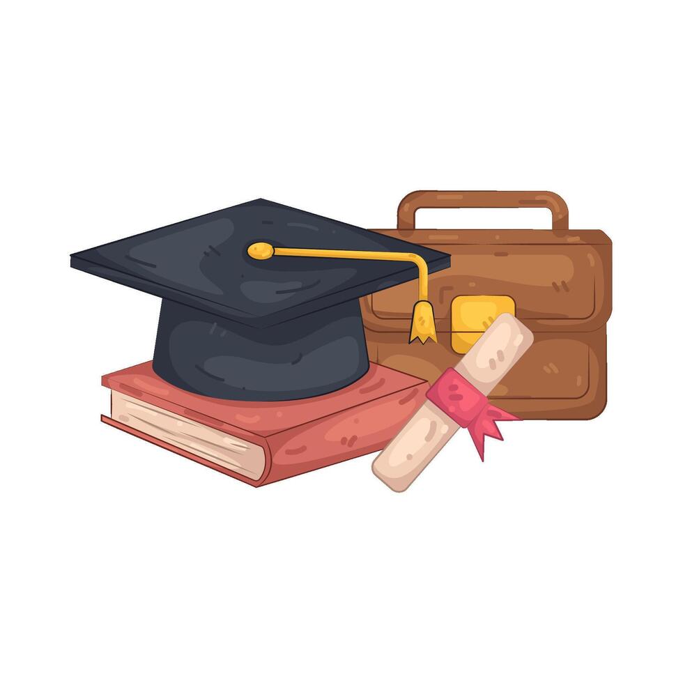 Graduation Cap, Diploma, and Briefcase vector
