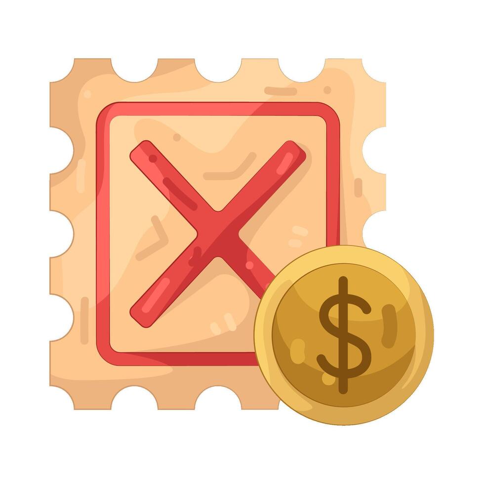 Red X on Stamp with Golden Coin vector