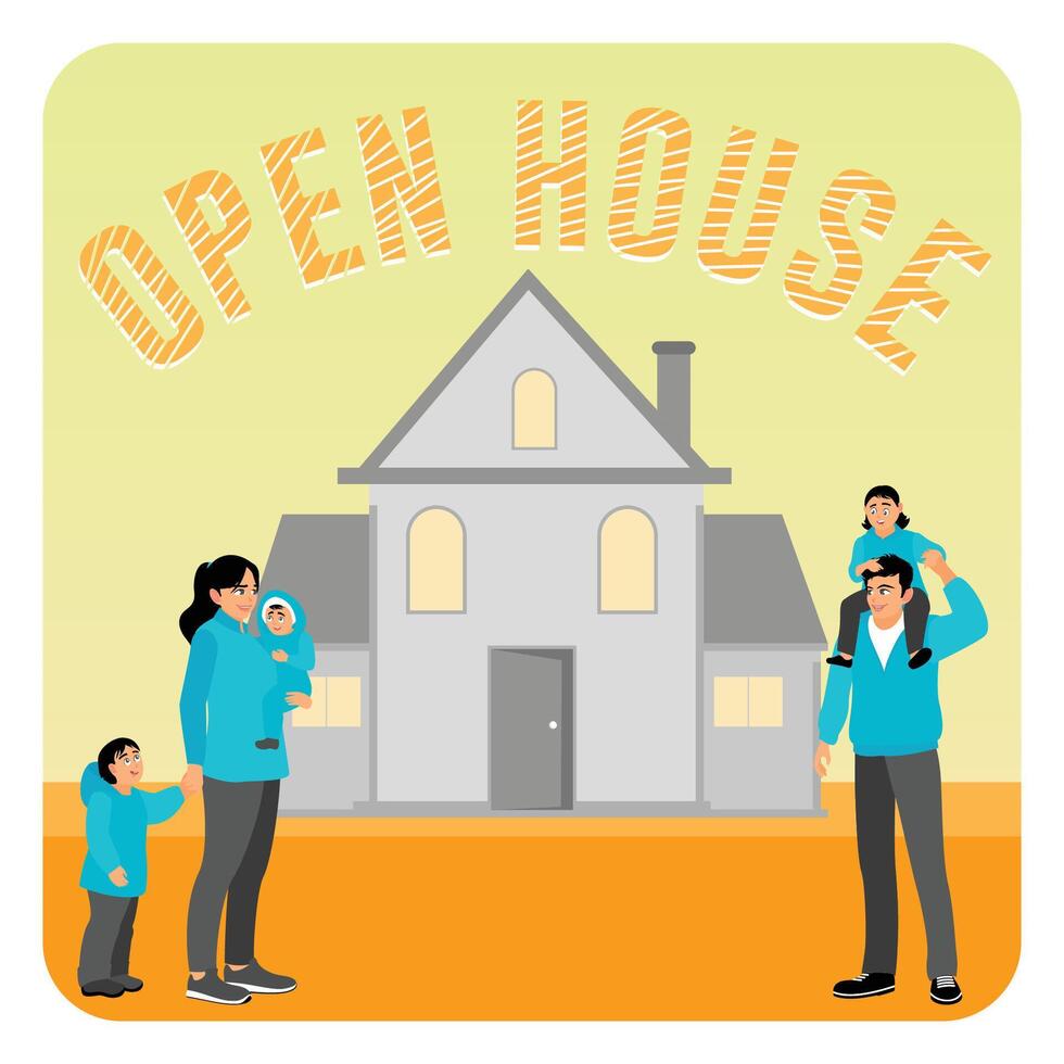Family Touring Open House Real Estate. vector