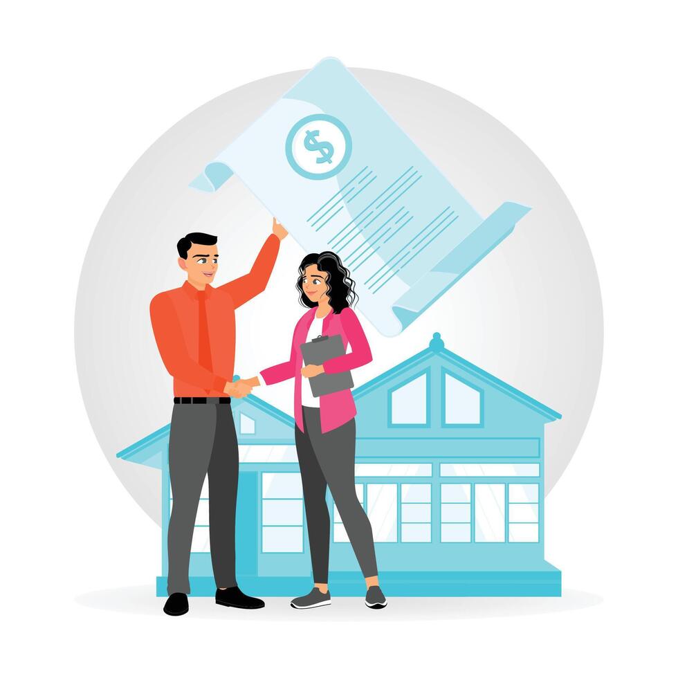 Mortgage Loan. A Client Shake Hands with a Lender in a Mortgage Agreement. vector