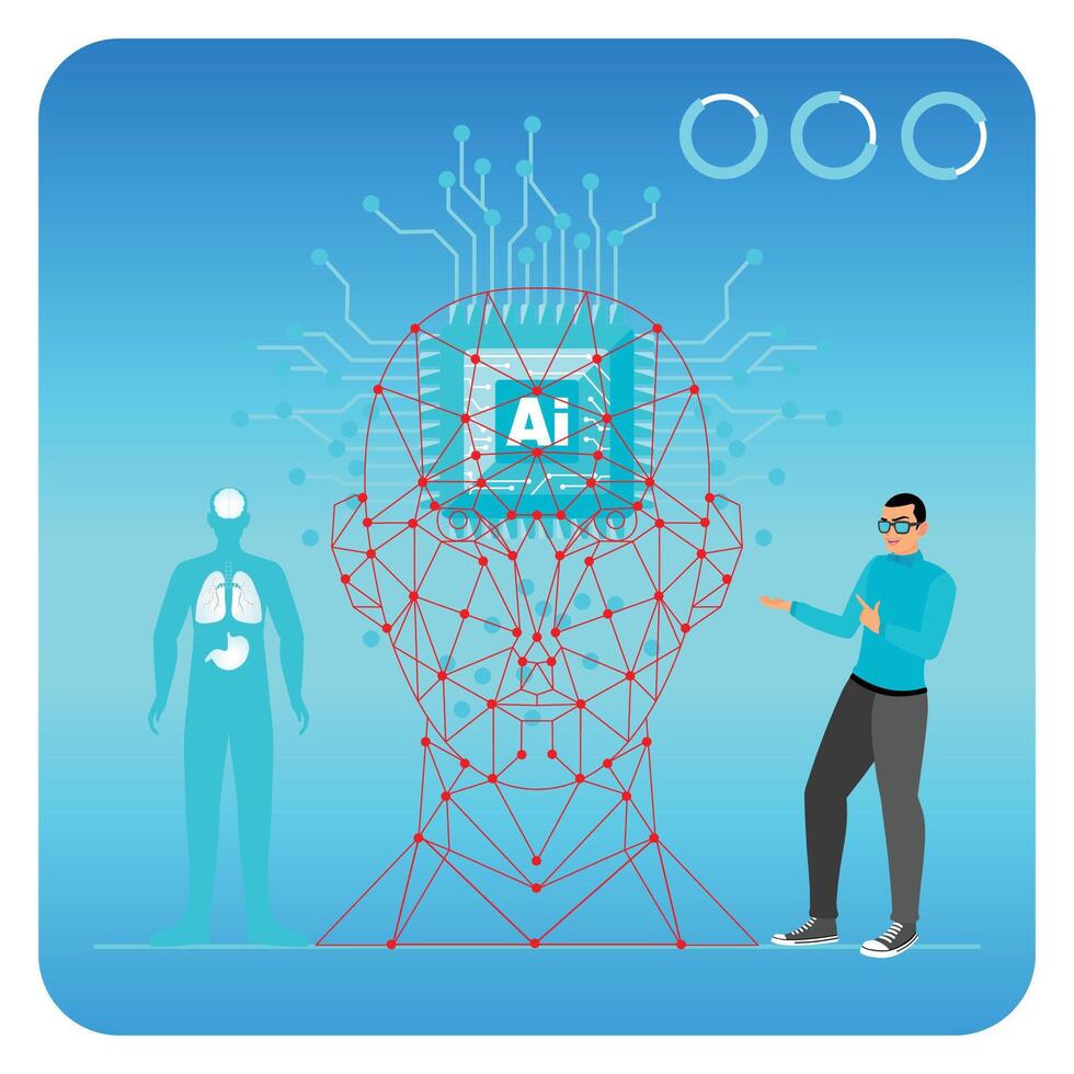 Integration of Advanced AI Technology Utilization in Global Business and Healthcare. vector