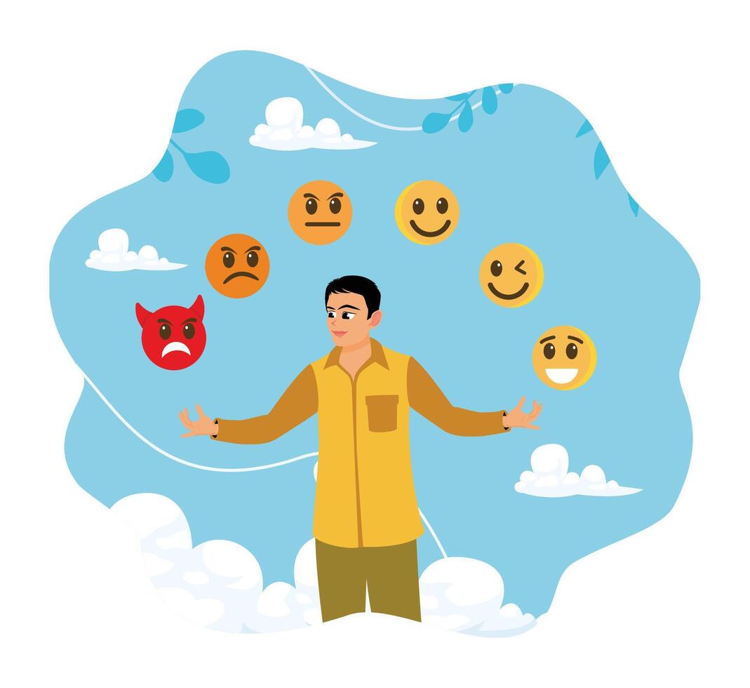 Man develops his emotional intelligence, definition of mood. vector