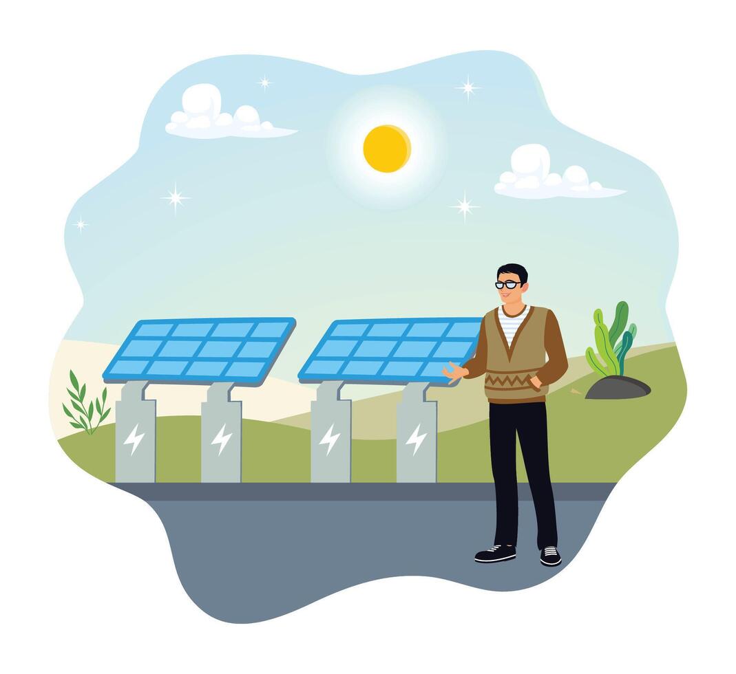 Environmentally friendly and sustainable source of electrical energy with solar panels. vector