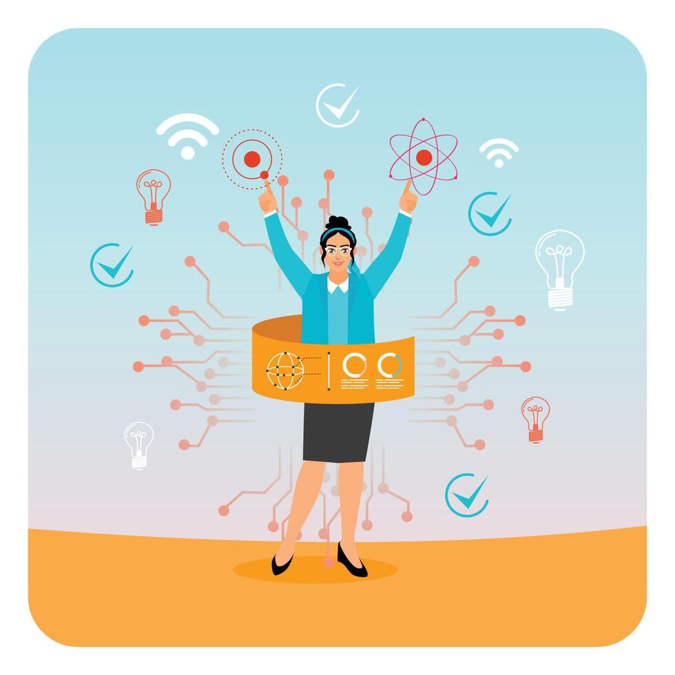 Quantum Computer Developing. Engineer with Computer Chip, Semiconductor and Manufacturing. vector