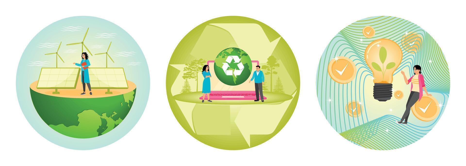 Renewable Energy Solutions. ESG Development Responsibility. Green Renewable Energy. vector