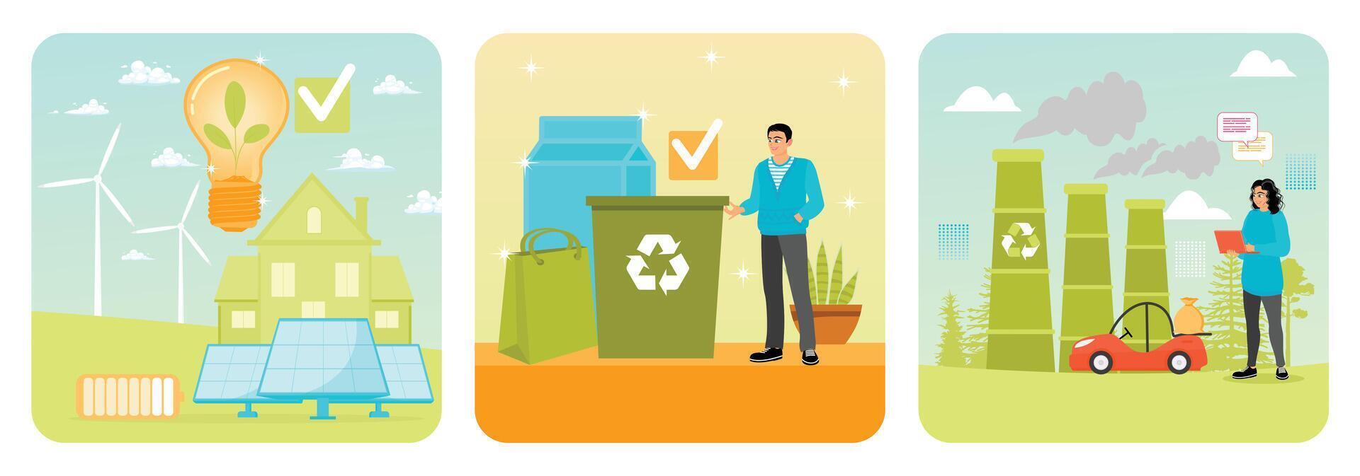 Sustainable energy and recycling practices illustration vector