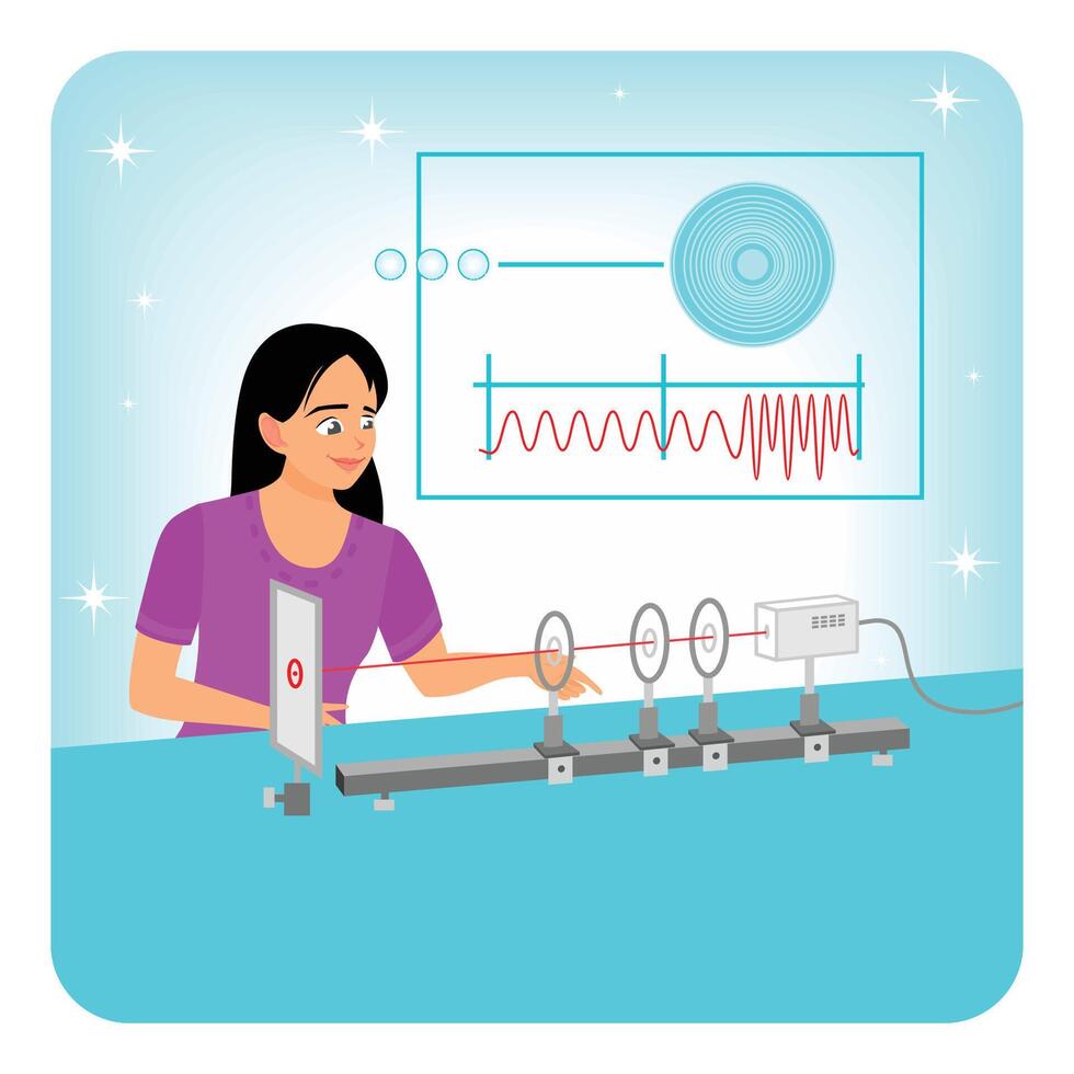 Conduct Laser Experiment. Scientist Conducting Experiment with Laser in Laboratory. vector