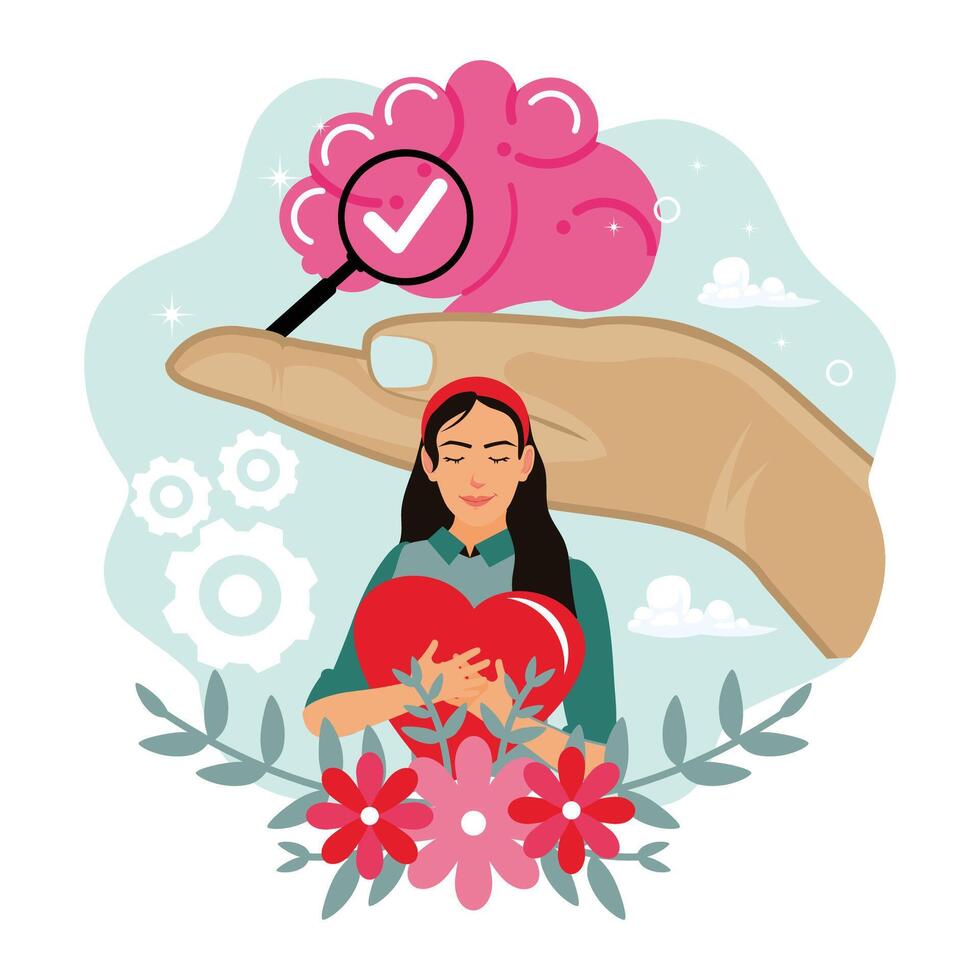 Emotional stability and brain care concept. vector