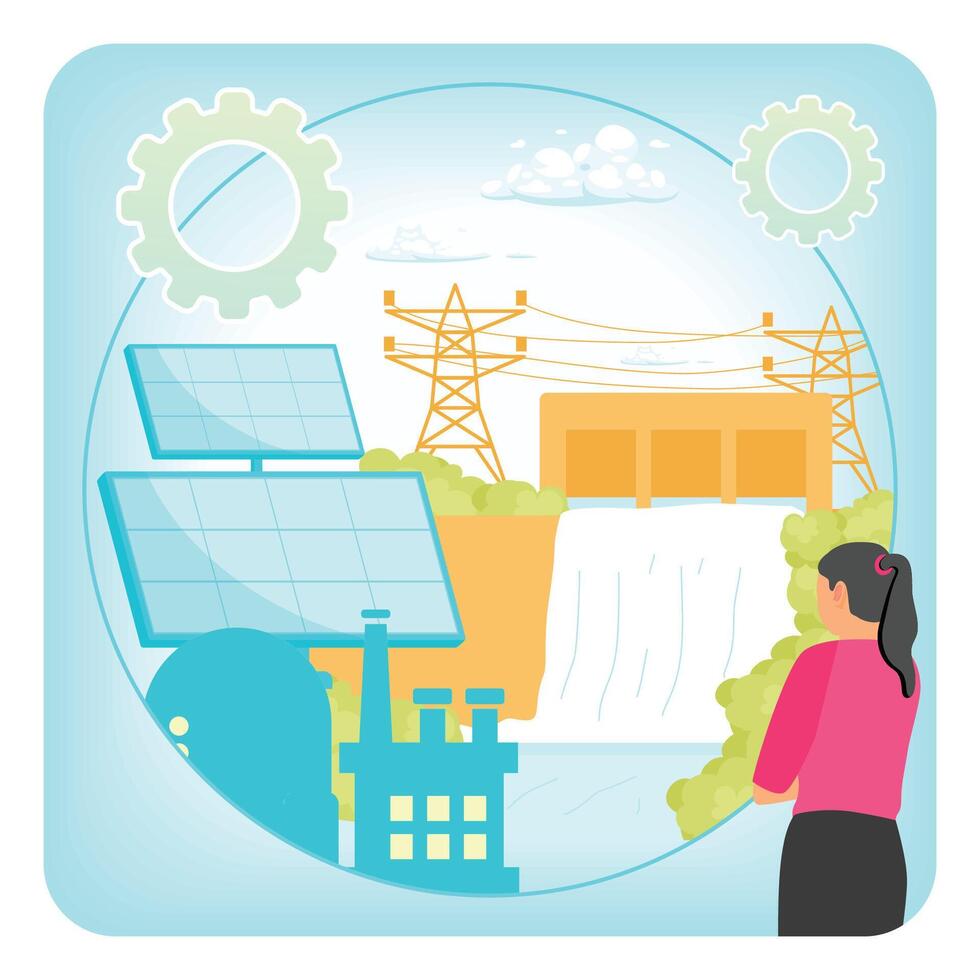 Alternative Energy Sources Including Solar and Hydropower. vector