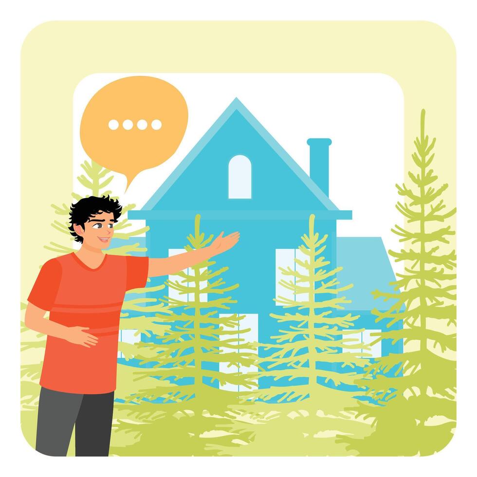 Real Estate Agent Shows a New Home for Sale or Rent. vector