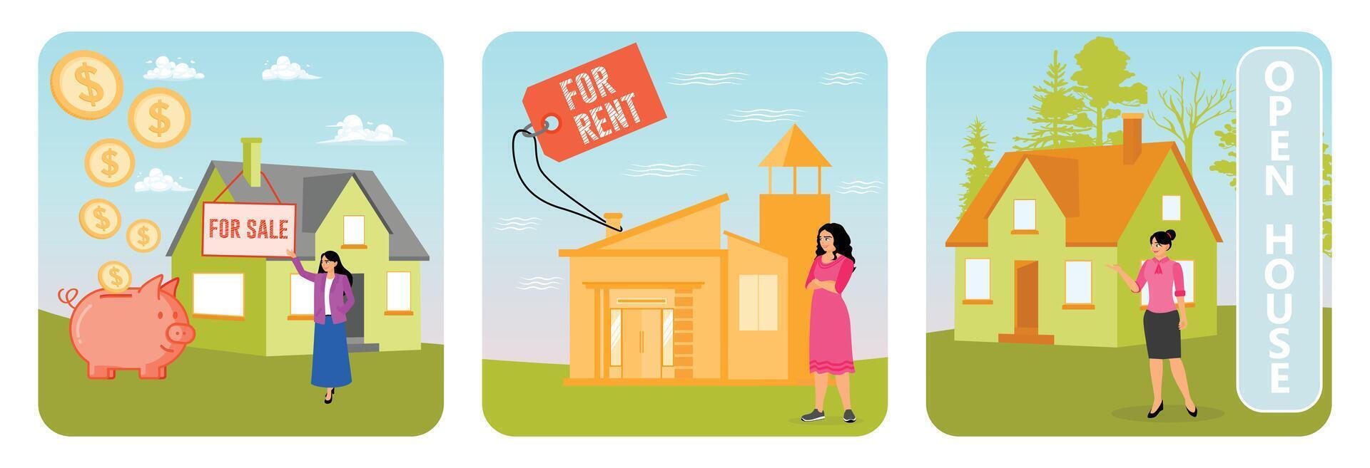 Real estate icons selling renting housing vector