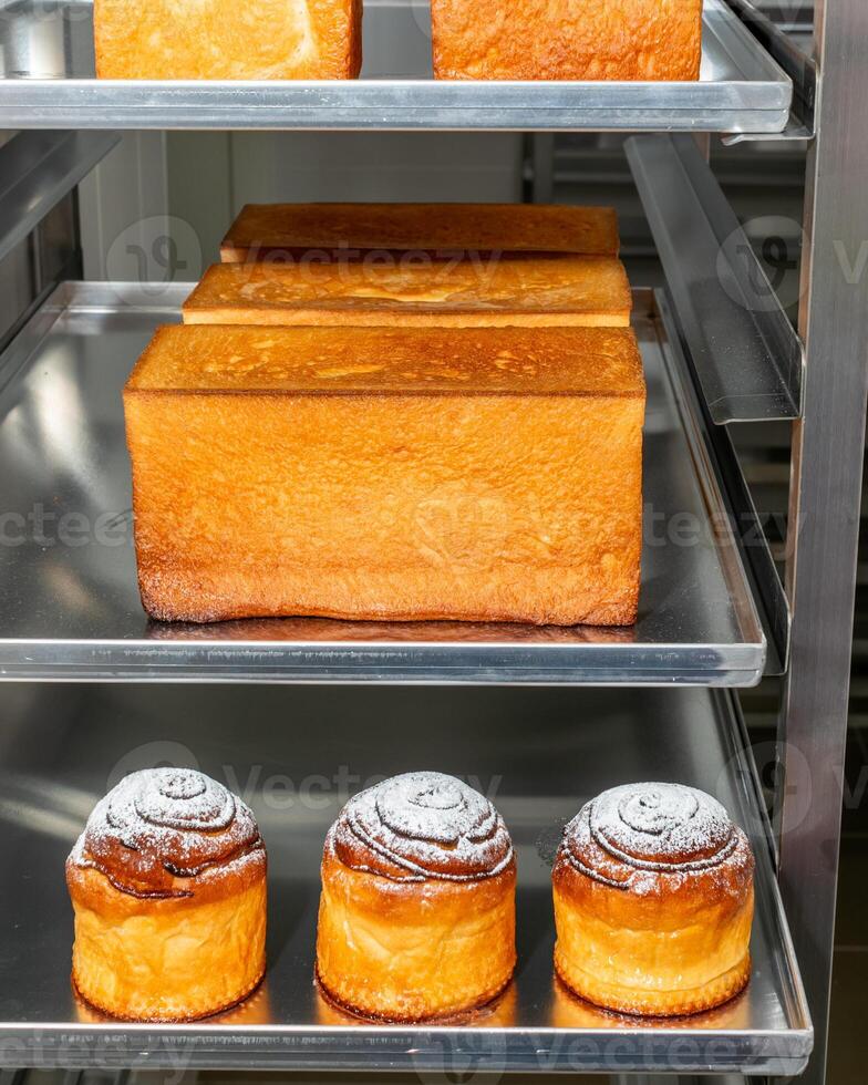 Golden sponge cakes symphonize with cinnamon rolls, invoking Yorkshire Pudding Day, bakers alchemy, and the scent of nostalgia photo