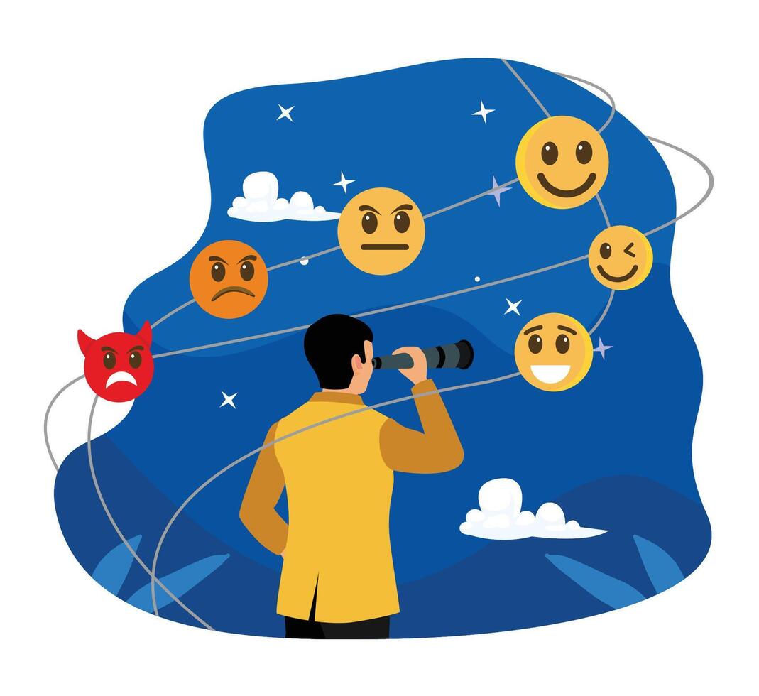 A man regulates emotions and manages moods. vector
