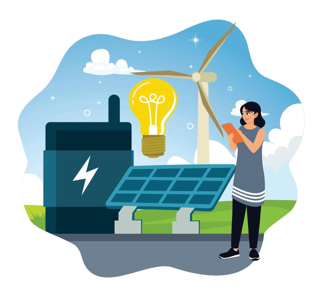 Green industrial factory with renewable energy. vector
