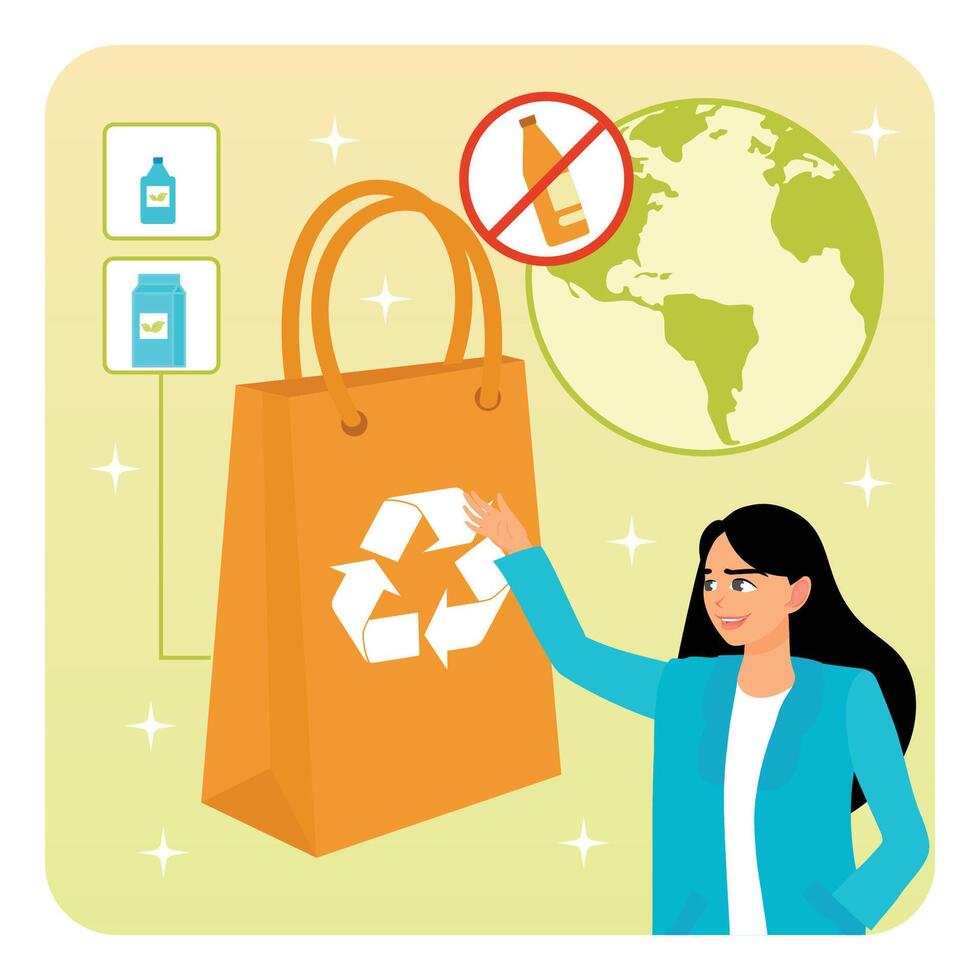 Zero Waste. Women Promote Recycling Practices with Global Environmental Awareness Elements. vector