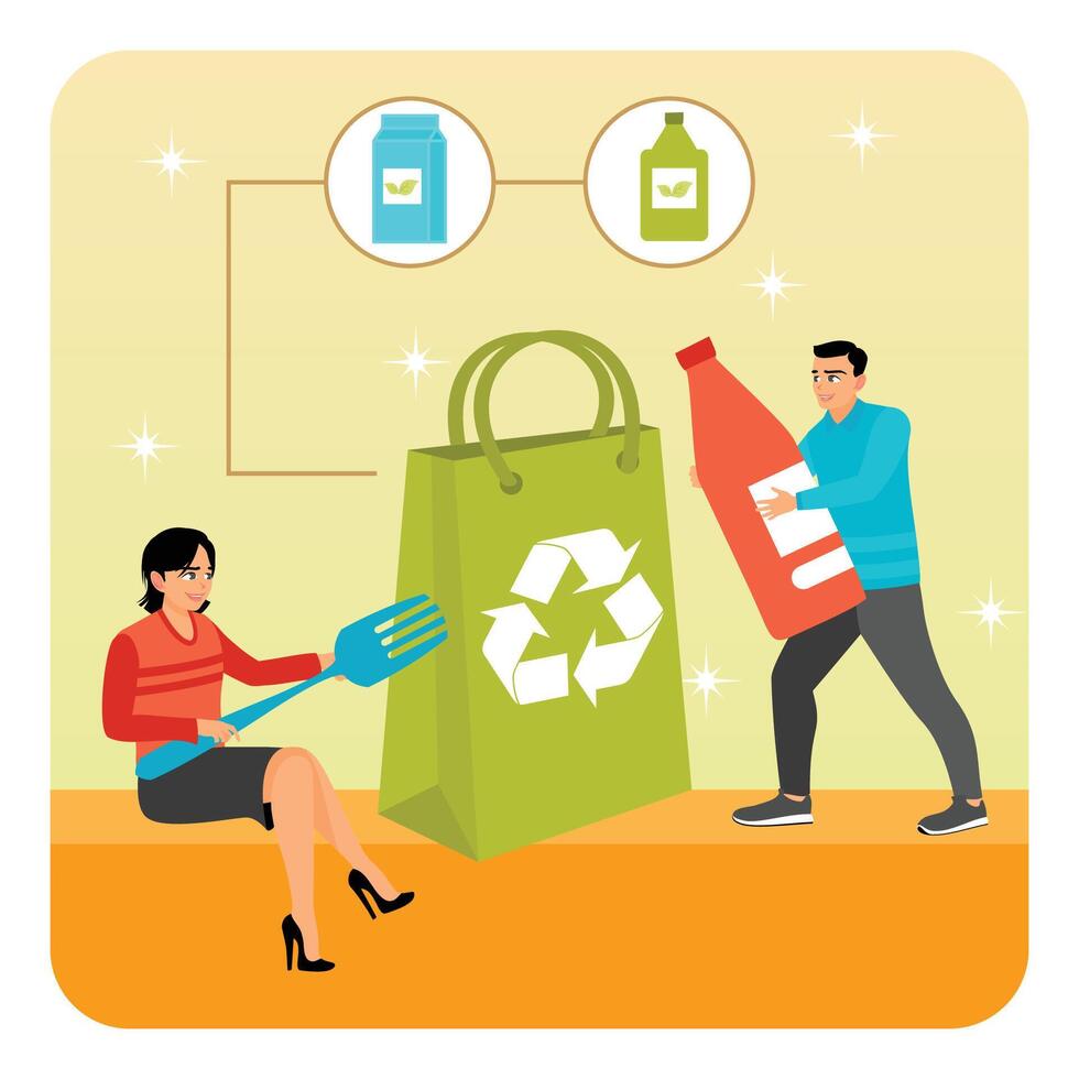 Eco Friendly Material. People Collecting Recyclable Items for Environmental Conservation. vector