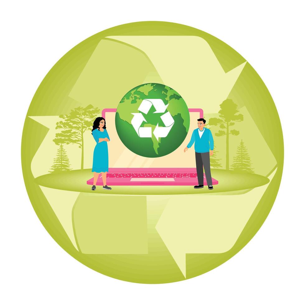 Peoples with Laptop Sustainable ESG Development Responsibility. vector