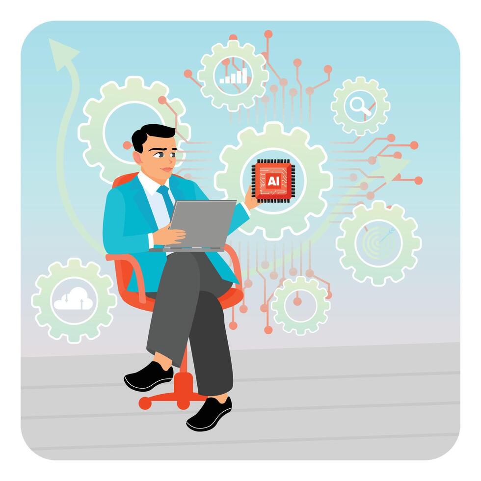 Businessman Exploring Artificial Intelligence Technology for Digital Innovation. vector