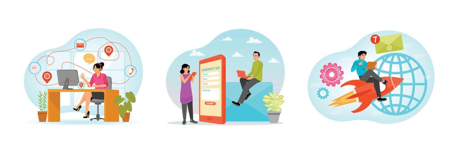 Illustration of remote work and communication vector