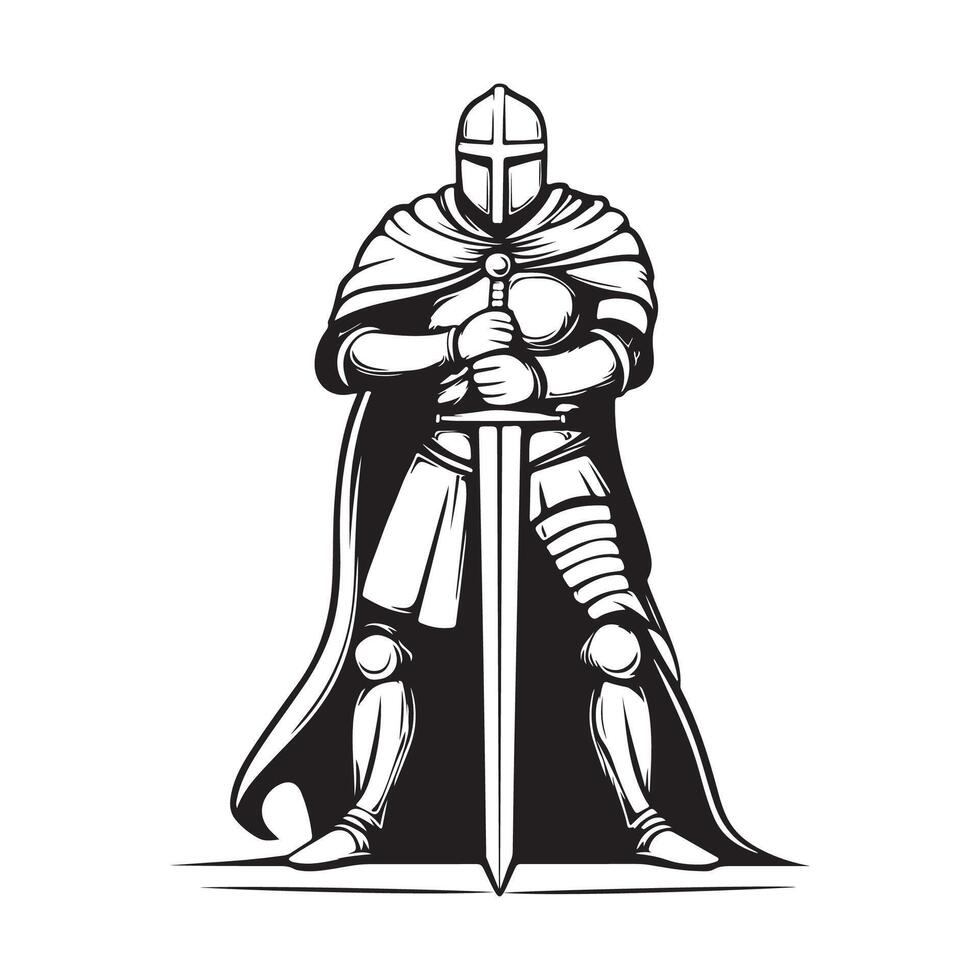 Warrior in Armor Holding a Sword in Battle Pose image isolated on white background. vector