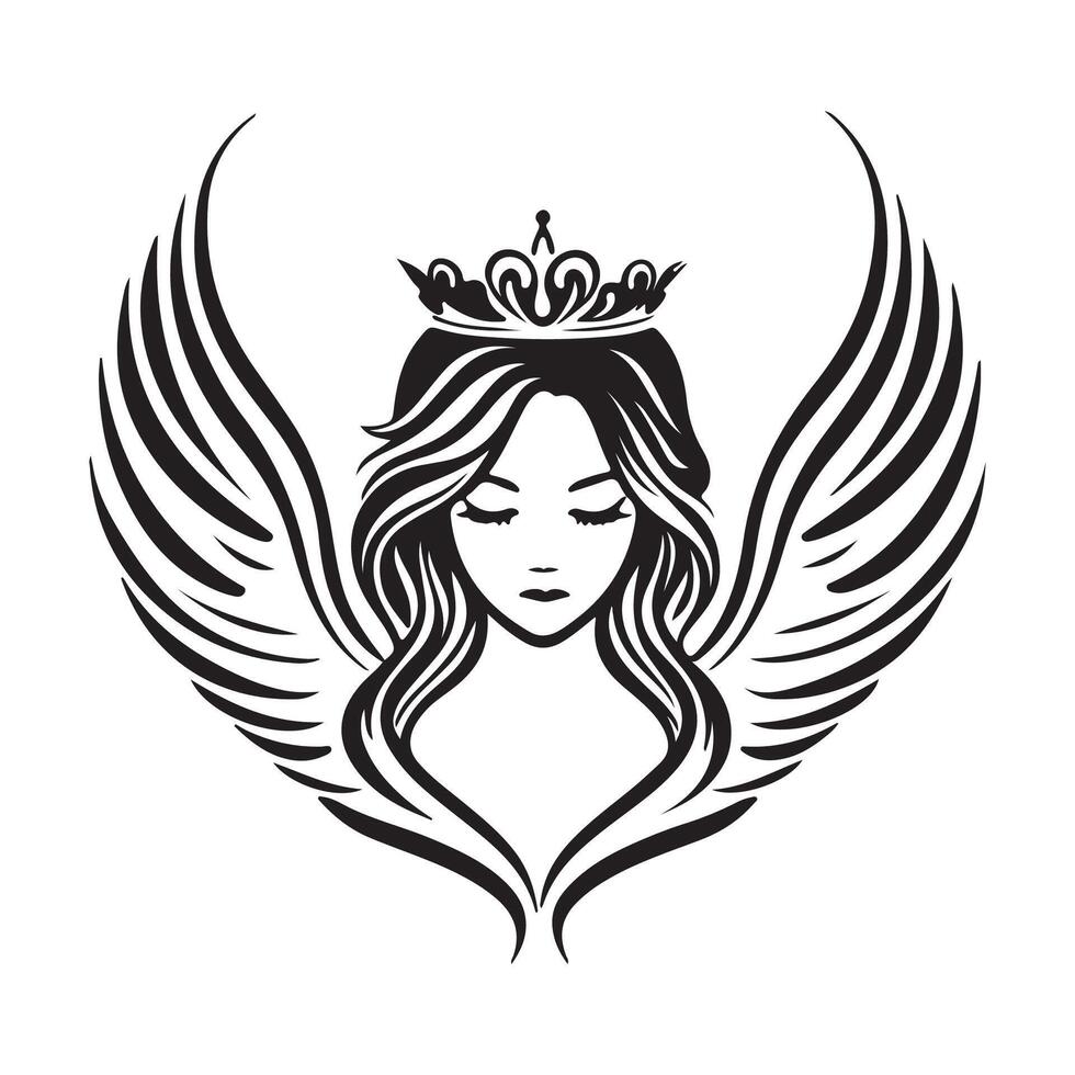 female goddess of wisdom with wings a crown design logo on white background vector