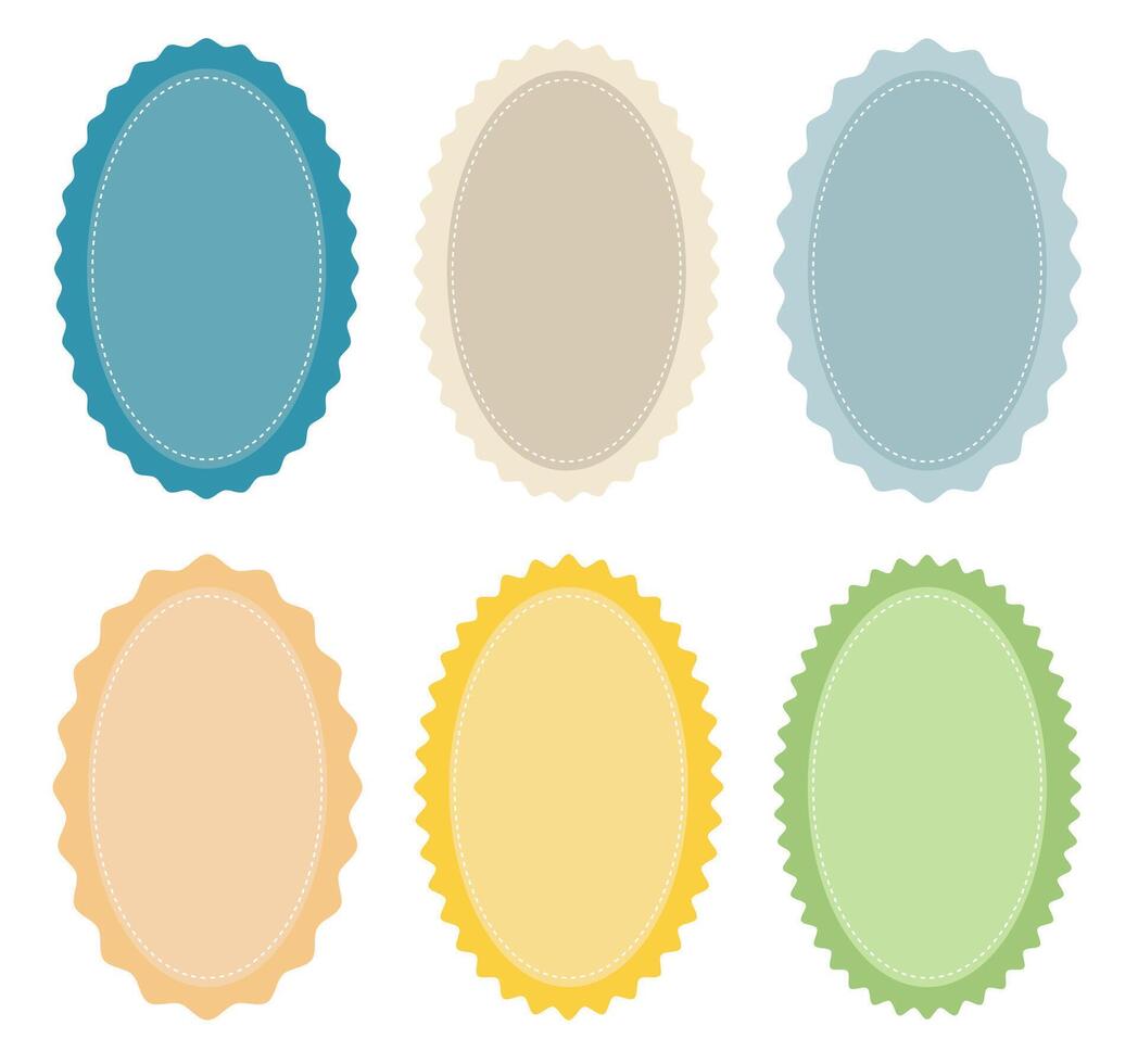 Set of cute oval frames with wavy edges for decoration and design vector