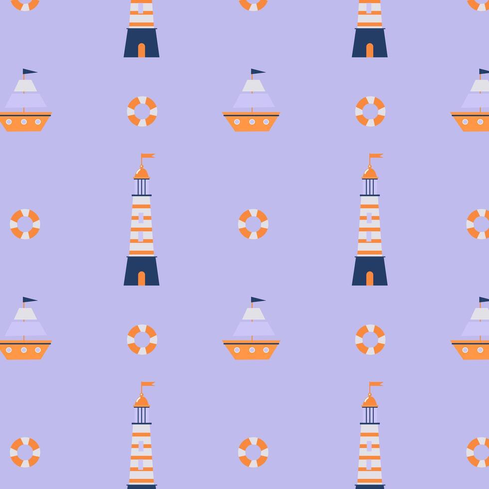 Bright pattern with a ship and a lighthouse for textiles and clothing vector