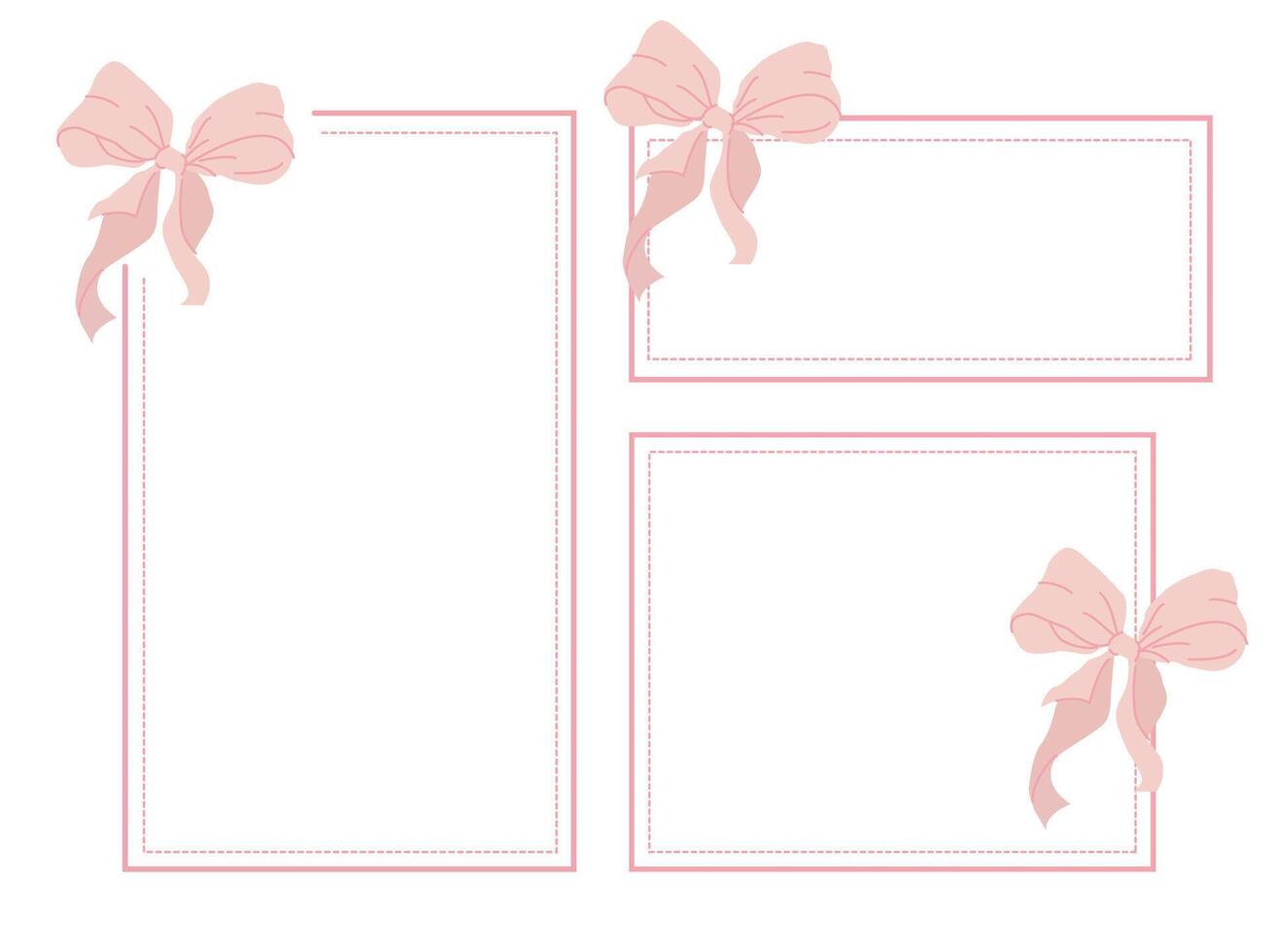 A set of cute rectangular pink frames with decoration with a beautiful bow vector