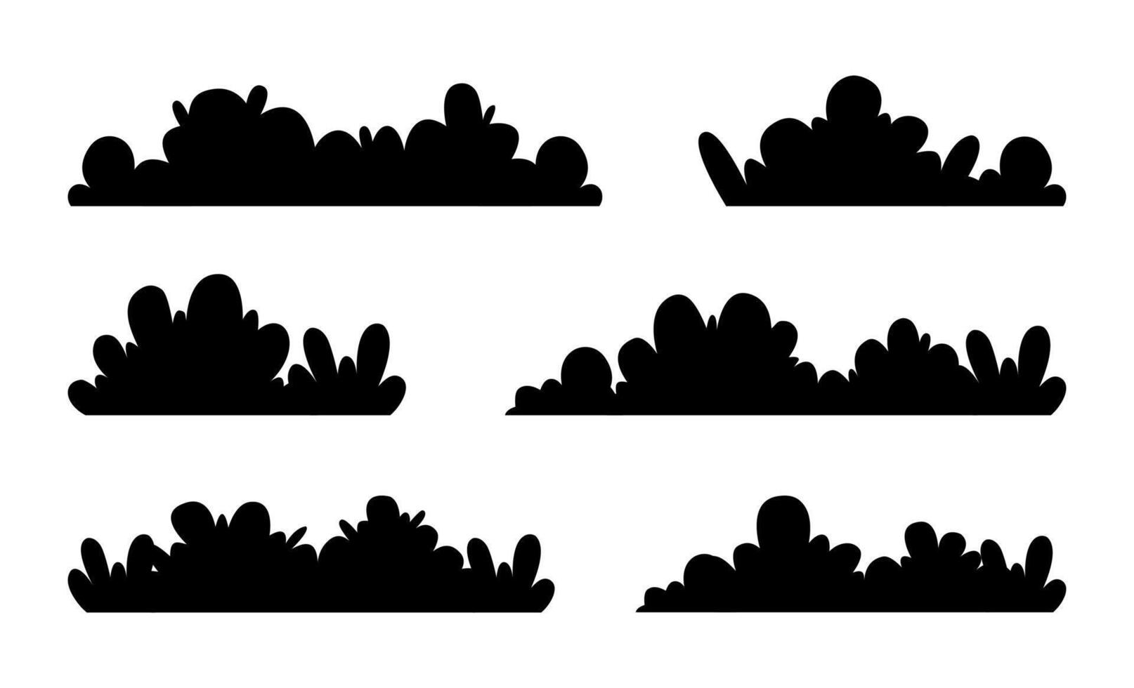 Silhouette Grass Bush Collection. Black Bushes and Shrubs Isolated on White vector
