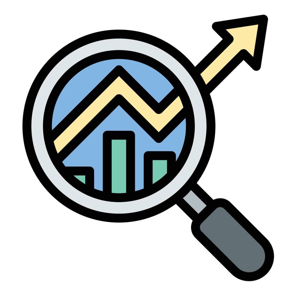 Market research icon flat line style illustration representing the analysis of consumer behavior and market trends, suitable for business strategy, marketing, and product development projects vector