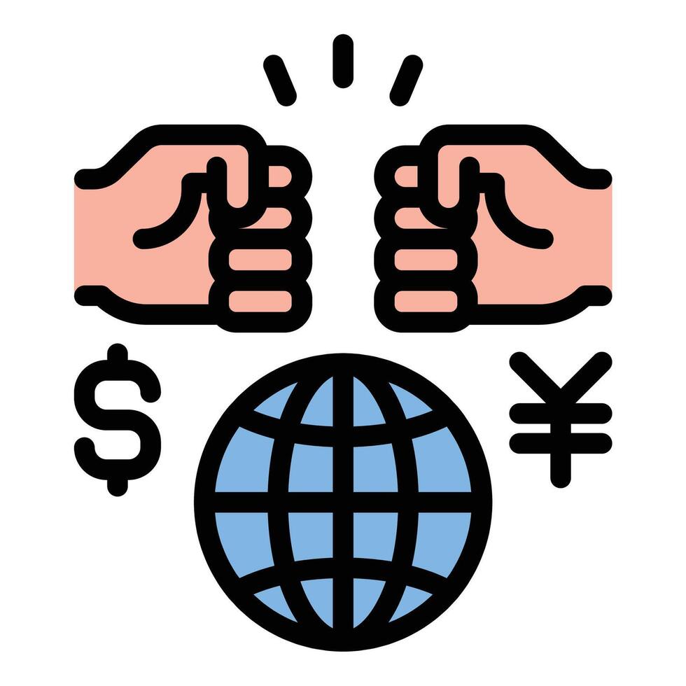 Trade war icon flat line style illustration representing economic conflict between nations through tariffs and trade barriers, suitable for international relations, economic policy vector