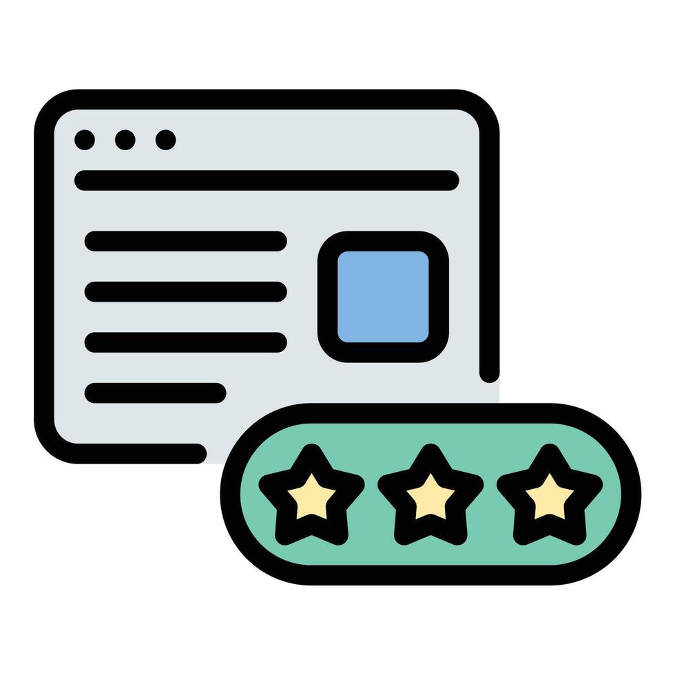 Blogger review icon flat line style illustration representing content evaluations and product feedback by bloggers, suitable for influencer marketing, brand endorsements, and consumer trust projects vector