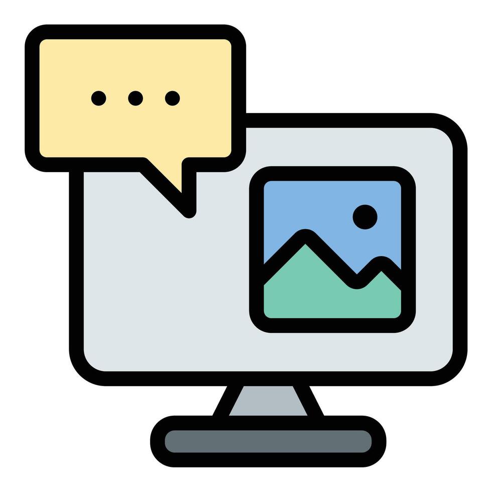 Visual communication icon flat line style illustration representing the use of visuals to convey messages and ideas, suitable for graphic design, marketing, and media-related projects vector