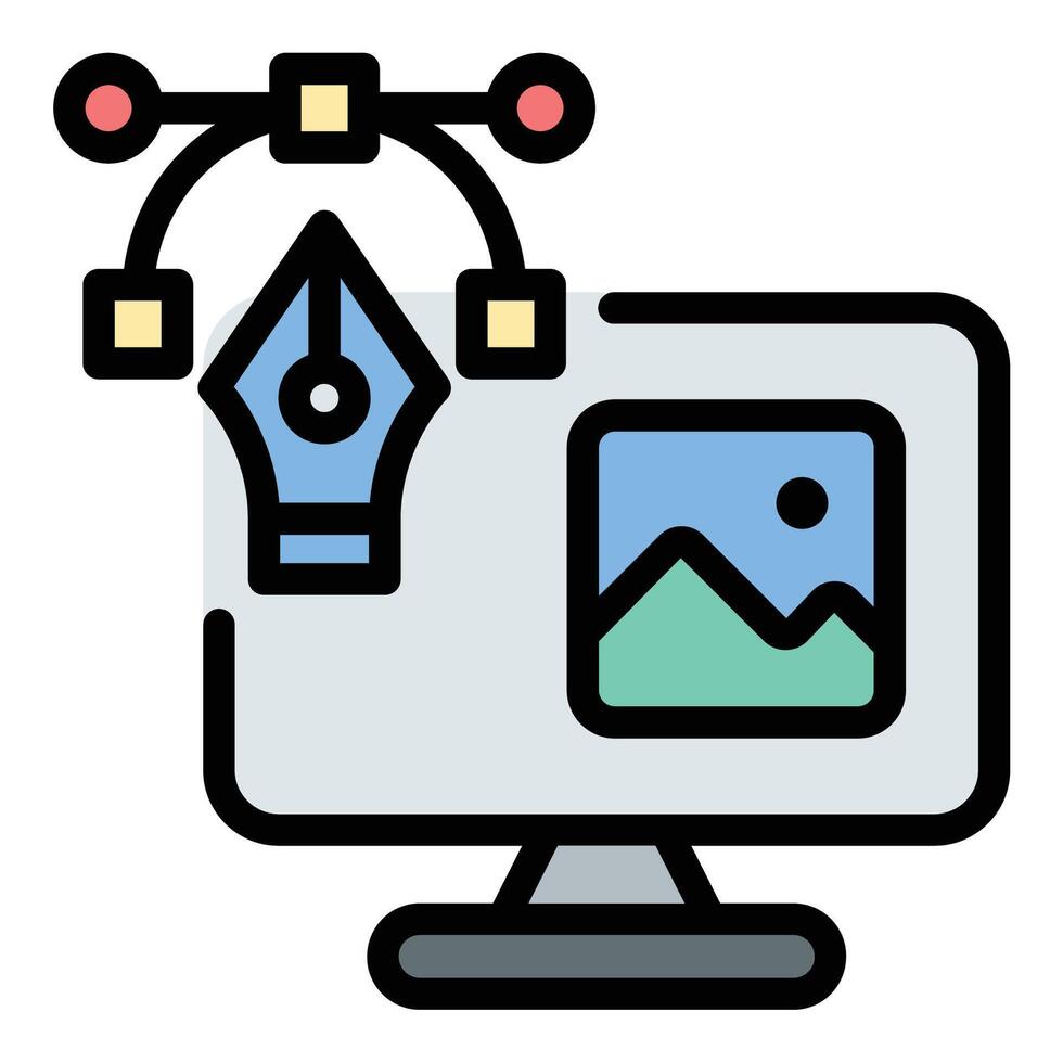 Graphic design icon flat line style illustration representing visual content creation and artistic communication, suitable for branding, marketing, and digital media-related projects vector