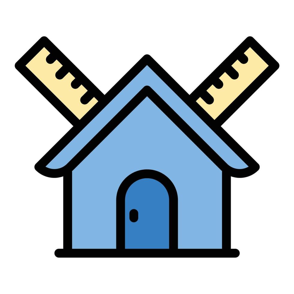 Architecture house icon flat line style illustration representing residential design and home construction, suitable for real estate, architectural planning, and housing development projects vector