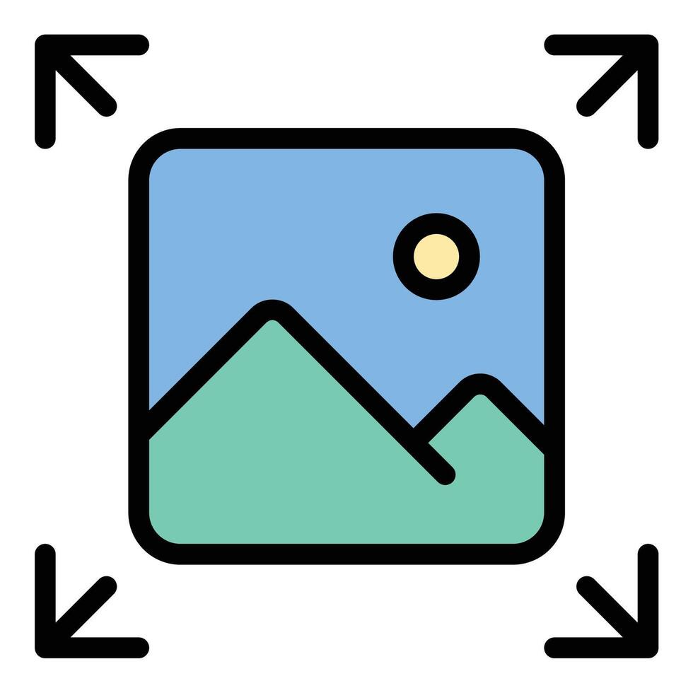 Image resizing icon flat line style illustration representing the adjustment of image dimensions, suitable for graphic design, photo editing, and digital media-related projects vector